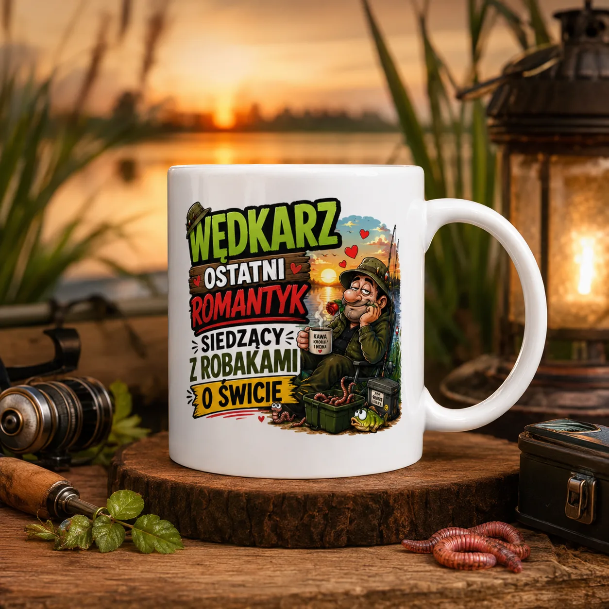 Kubek WĘDKARZ OSTATNI ROMANTYK SIEDZĄCY Z ROBAKAMI O ŚWICIE